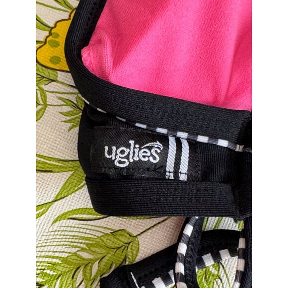 Dolfin Uglies Revibe Black Triangle Bikini Top With Pink Lining & Striped Trim M - Picture 4 of 8